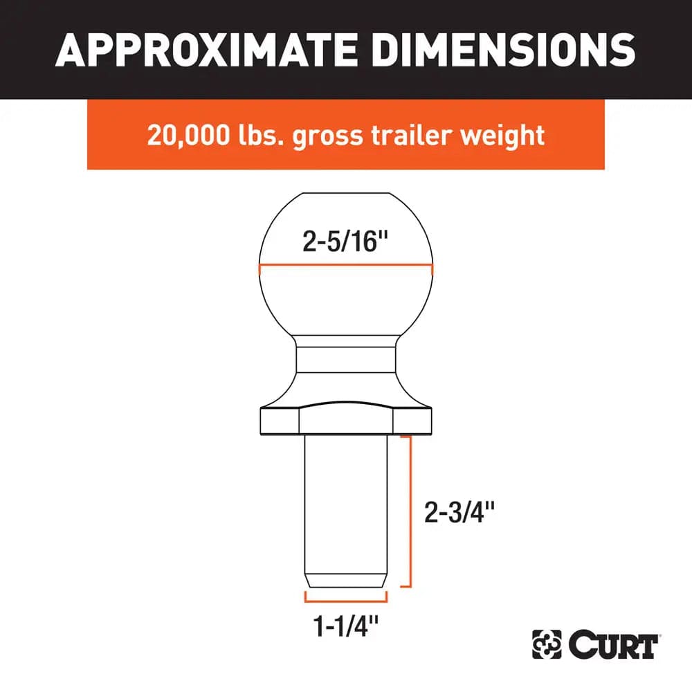 CURT Qualifies for Free Shipping CURT 2-5/16" Chrome Hitch Ball 20000 lb 1-1/4" x 2-5/16" Shank #40008