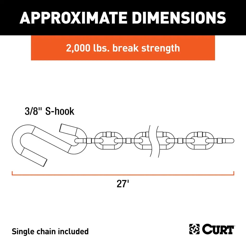 CURT Qualifies for Free Shipping CURT 27" Single Chain 1-3/8" S-Hook 2000 lb Bulk #80020