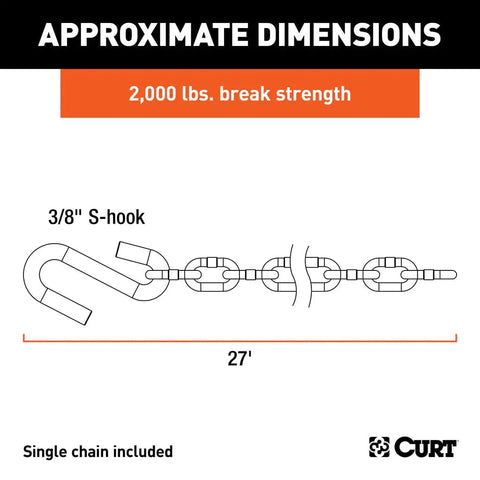 CURT Qualifies for Free Shipping CURT 27" Single Chain 1-3/8" S-Hook 2000 lb Bulk #80020