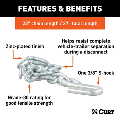 CURT Qualifies for Free Shipping CURT 27" Single Chain 1-3/8" S-Hook 2000 lb Bulk #80020