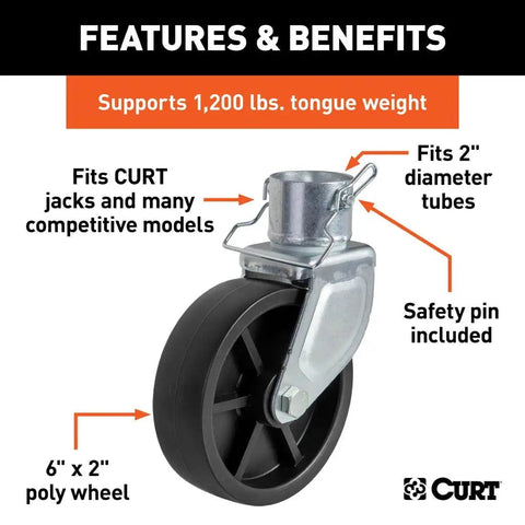 CURT Qualifies for Free Shipping CURT 6" Caster for 2" Tube 1200 lb Bulk #28276