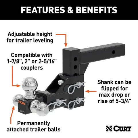 CURT Qualifies for Free Shipping CURT Adjustable Tri-Ball Mount #45799