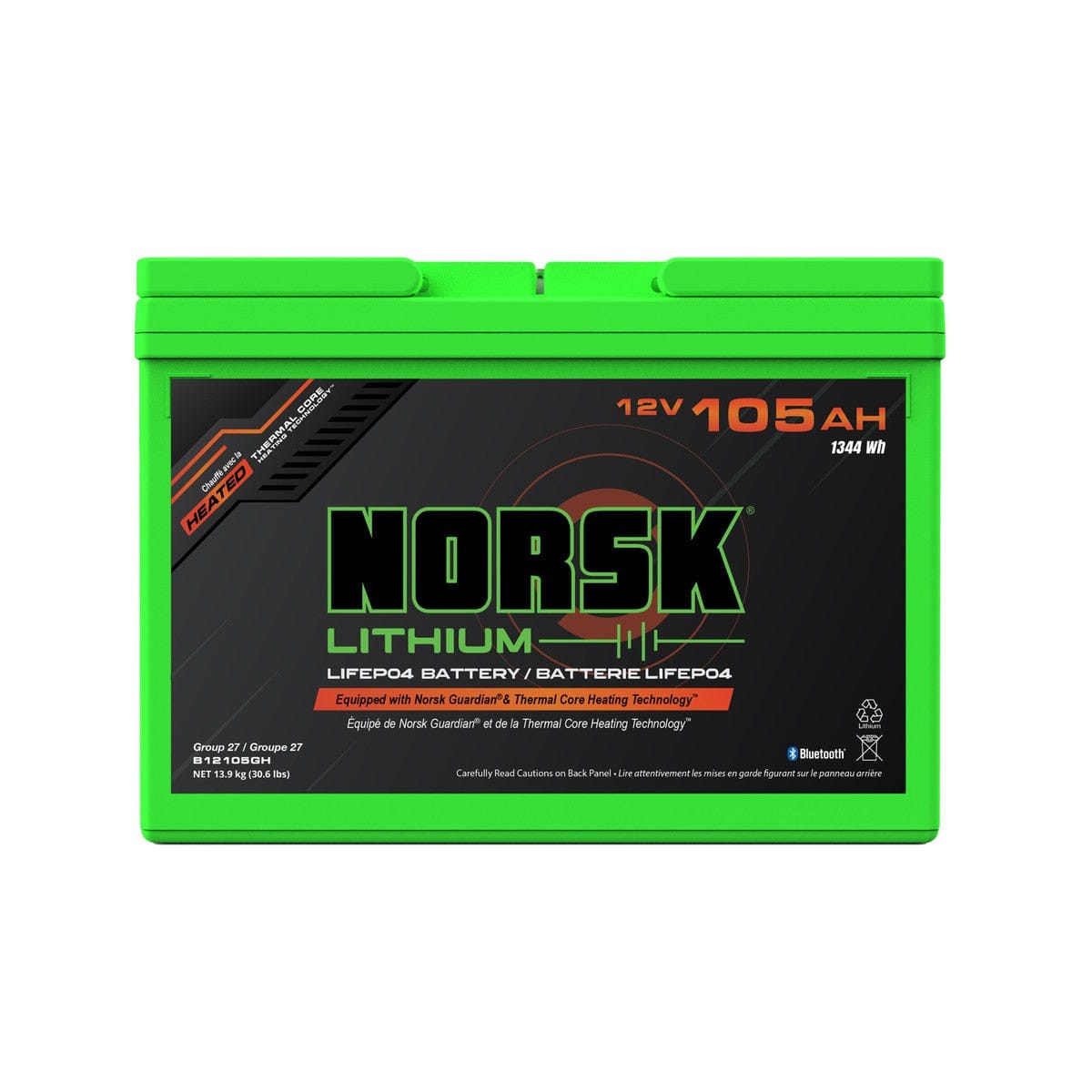 Norsk Qualifies for Free Shipping Norsk 12v 105AH Heated LiFePO4 Lithium Deep Cycle Marine Battery #B12105GH