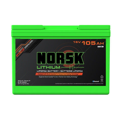 Norsk Qualifies for Free Shipping Norsk 16v 105AH Heated LiFePO4 Lithium Deep Cycle Battery #B16105GH