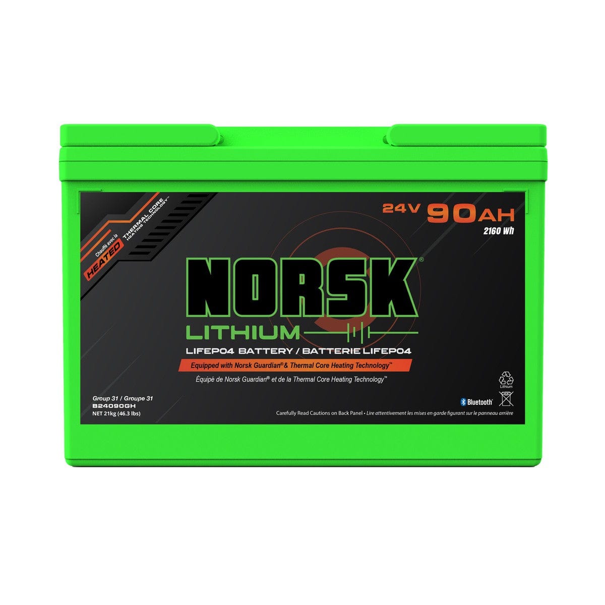 Norsk Qualifies for Free Shipping Norsk 24v 90AH Heated LiFePO4 Lithium Trolling Motor Battery #B24090GH