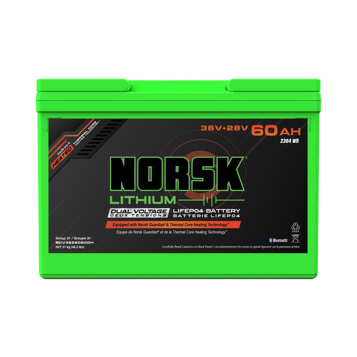 Norsk Qualifies for Free Shipping Norsk 36v + 28v 60AH Dual Voltage Heated LiFePO4 Lithium Battery #BDV3628060GH