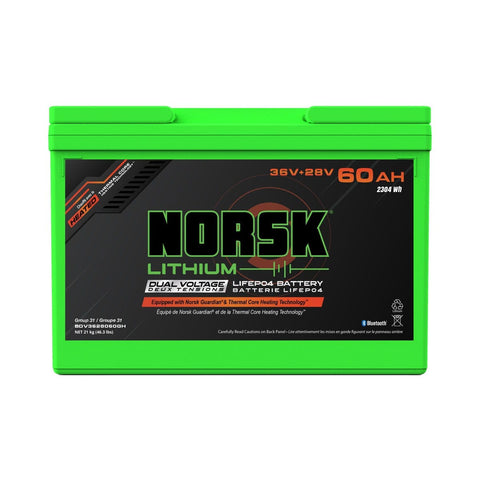 Norsk Qualifies for Free Shipping Norsk 36v + 28v 60AH Dual Voltage Heated LiFePO4 Lithium Battery #BDV3628060GH