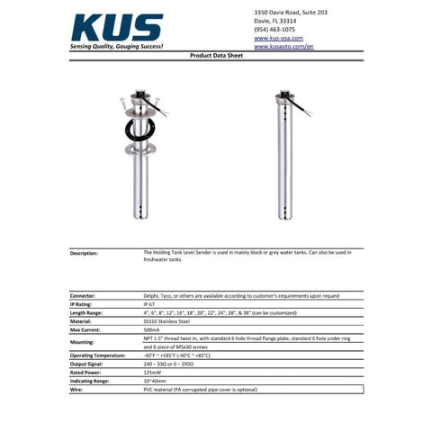 Wema Qualifies for Free Shipping Wema SHST-13" Waste Tank Level Sender #KUS 26423