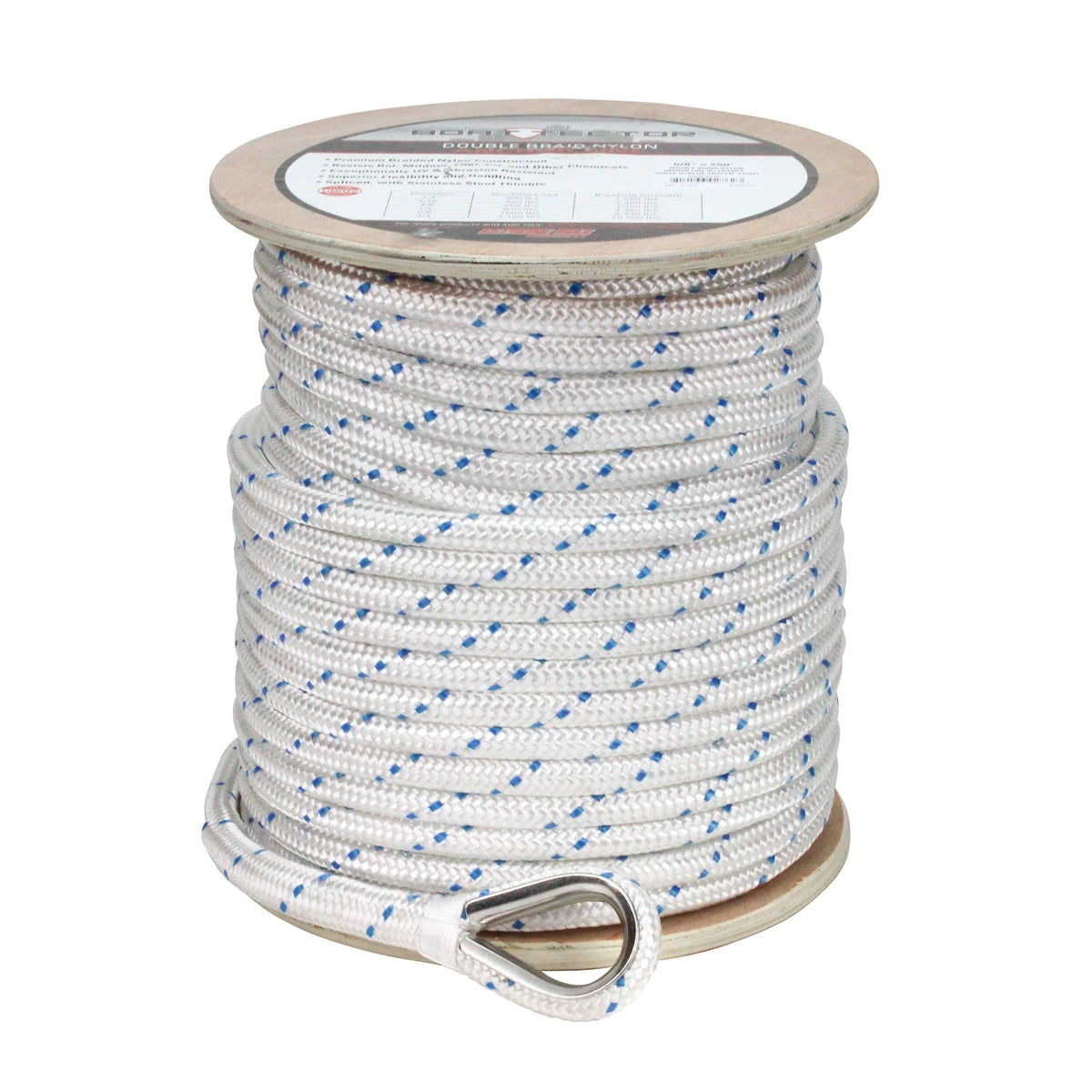 Extreme Max DB Nylon Anchor Line 5/8" 250' White/Blue Tracer #3006.2535