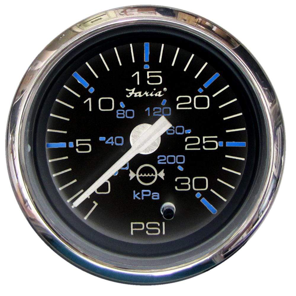 Faria Qualifies for Free Shipping Faria Chesapeake SS Black Water Pressure Gauge 2" 30 PSI #13712